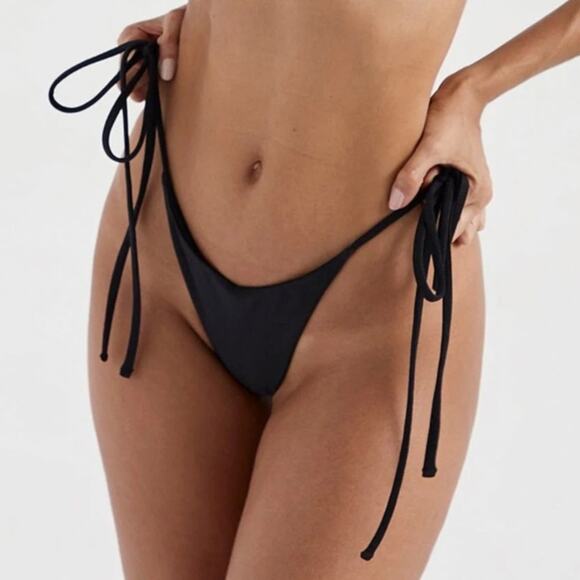 OneOne Swimwear ARIEL Bikini Bottom Medium Black Tie-Side Skimpy Midnight Black - Picture 6 of 12